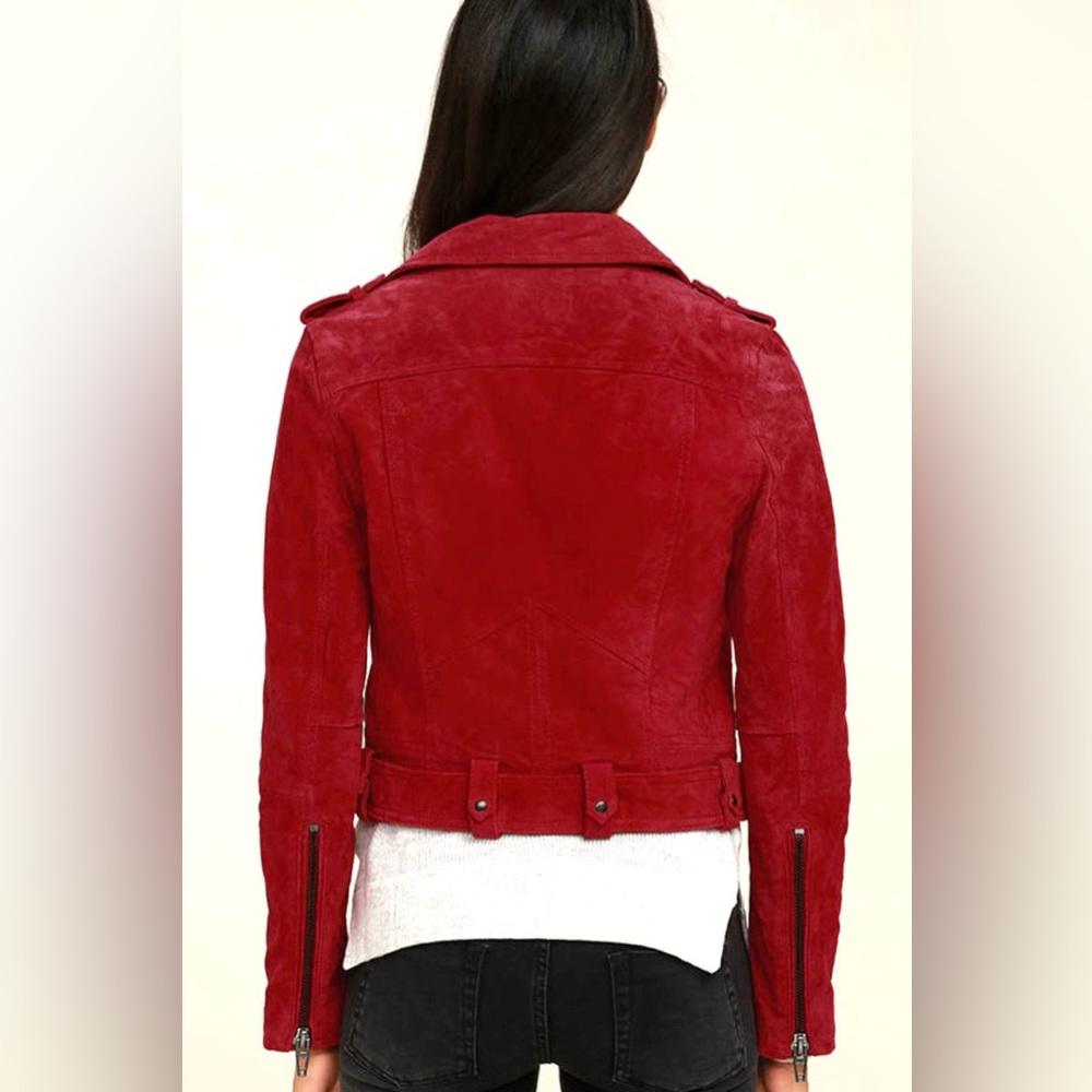 Blank NYC $198 Women’s Backhanded Red Suede Leather Moto Jacket Size S NWT - Picture 5 of 9